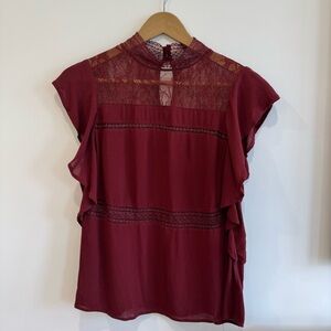 Express Lace Burgundy Ruffle Blouse